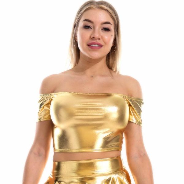 

women's tanks & camis summer slash neck off shoulder metallic crop glitter holographic tank short vest women rave festival clubwear, White