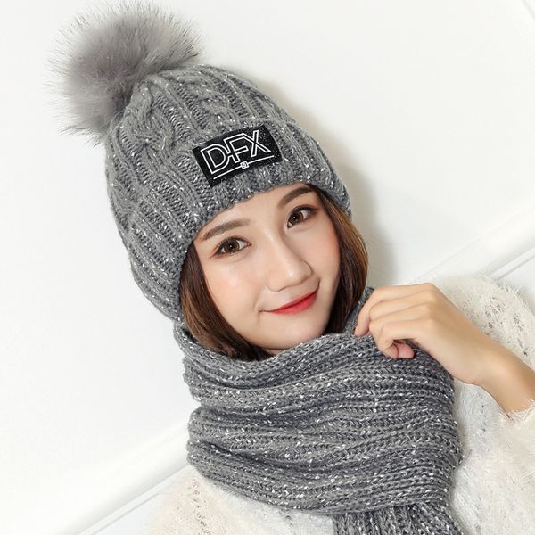 

hats and scarf for women winter outdoor thickened letter dfx warm girls hats and caps knitted hat with scarf ladies hat, Blue;gray