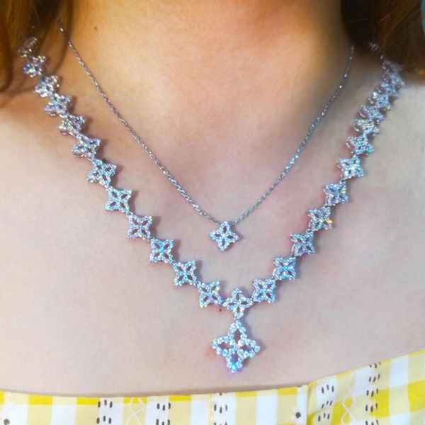 

missvikki luxury exquisite trendy chains shiny star pendant necklace jewelry for women girl bridal wedding full shiny cz 2020, Silver