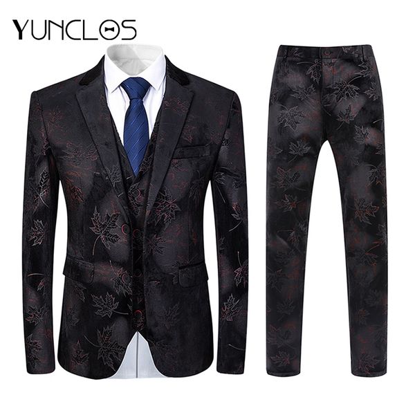 

yunclos elegant 2 pieces men's suit printed slim fit luxury wedding suits for men fashion suits with pants, White;black