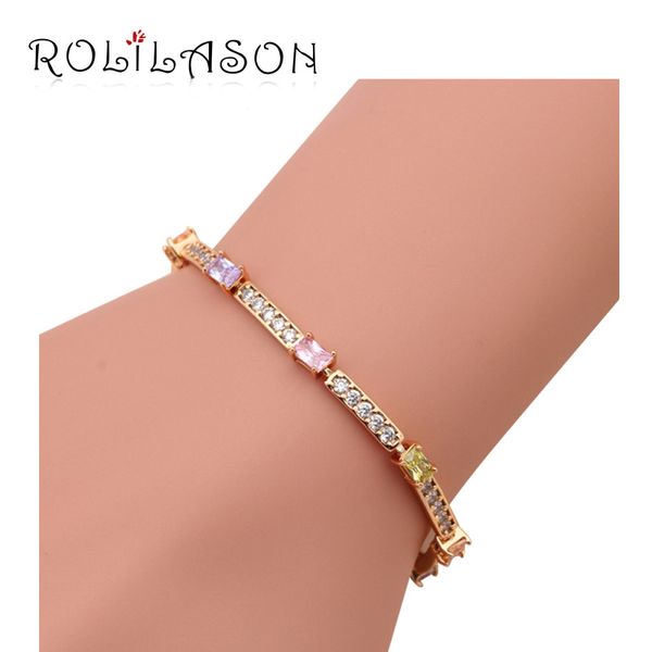 

rolilason daily office style color and white crystal zircon golden bracelet women health nickel lead fashion jewelry tb623, Black