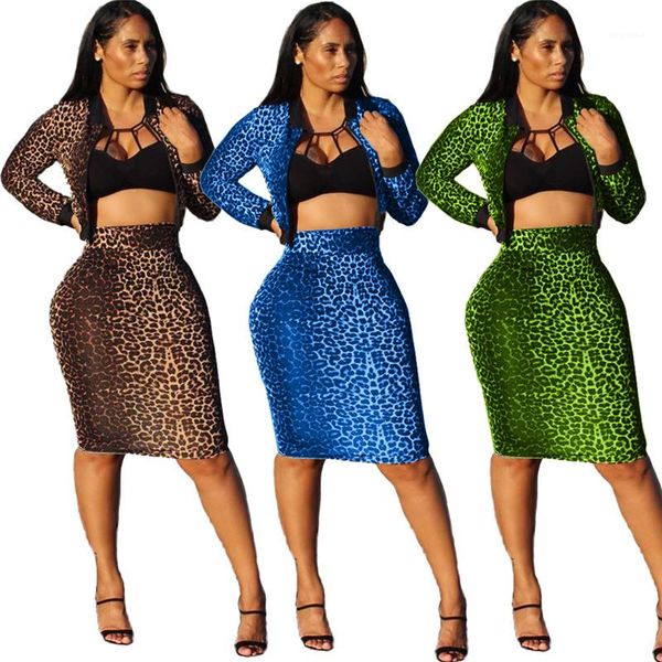 

women leopard two piece dress fashion zipper neck crop knee-length dresses women s clothing 2 piece set, White