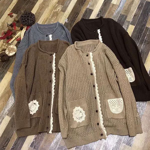 

autumn mori girl sweet sweater women solid color knitted long-sleeved single breasted loose female kawaii cardigan sweater z102, White