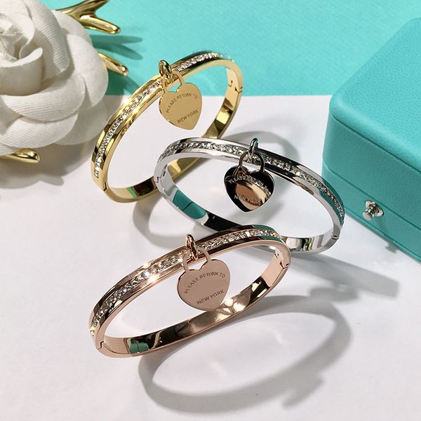 

fashion ladies bracelet jewelry 18k gold-plated peach crystal diamond titanium steel female buckle t bracelet, Black