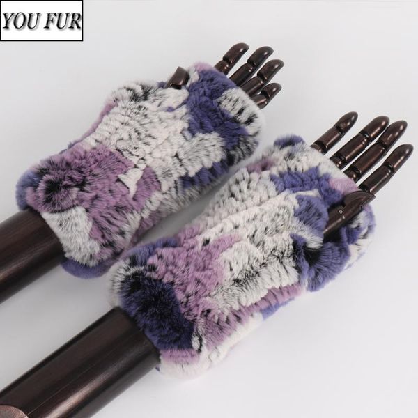 

winter russian woman natural fur mittens lady good elastic knitted real rex fur mitten warm knit rex gloves, Blue;gray