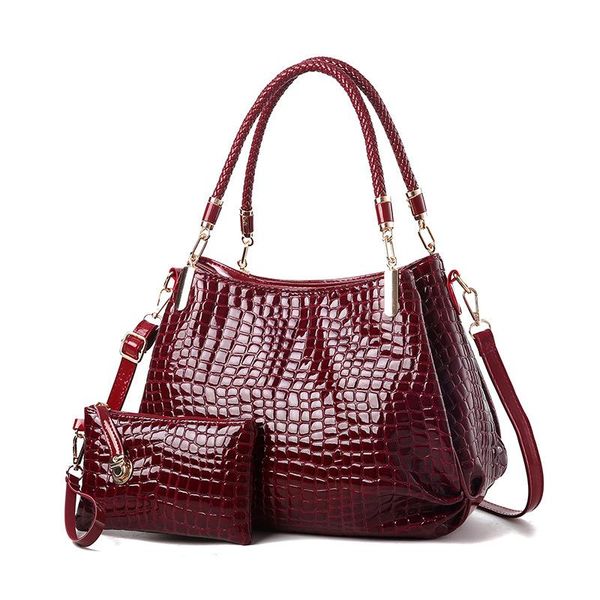 

women bag shoulder handbag vintage messenger bags handle crocodile pattern composite bag purse wallet leather winered color