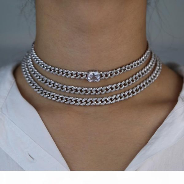 

new arrived hip hop miami cuban chain micro pave zirconia heavy rock choker necklaces women iced out bling fashion party jewelry, Silver