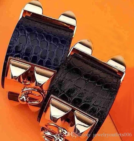 

new design titanum steel bracelet with crocodile genuine leather in many colors women and man brand name jewelry gifts ps5376, Black