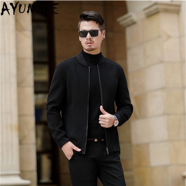 

ayunsue 2020 new winter coat for men double sided wool coats male causal short jacket outwear casaco masculino inverno lx2336, Black
