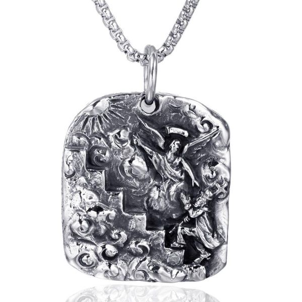 

stainless steel vintage angel relief pendant necklace punk rock biker jewels necklaces with 60cm chain, Silver