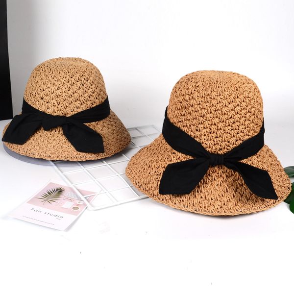 

parent child sun hat summer fresh bow decoration beach hat, Blue;gray