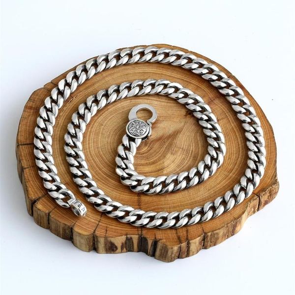 

9mm buddha men chain necklace 925 sterling silver color buddhist heart sutra big thick necklace gift thai silver color jewelry