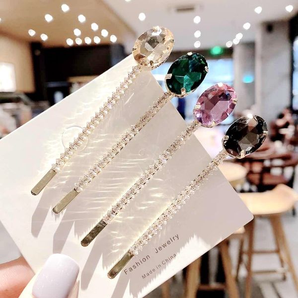 

headdress women's micro zircon crystal barrettes super shiny man-made diamond hair accessories bang side clip long clip korean-s