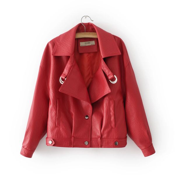 

moto style women pu jackets 2020 spring red pocket ladies coat fashion casual female pu leather jacket vintage loose girls coats, Black