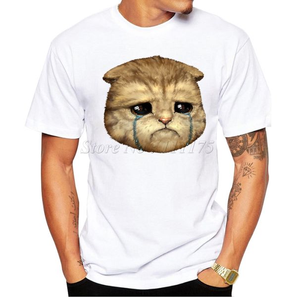 

2019 new fashion sadly cat printed men's t shirt cool hipster style casual t-shirt
