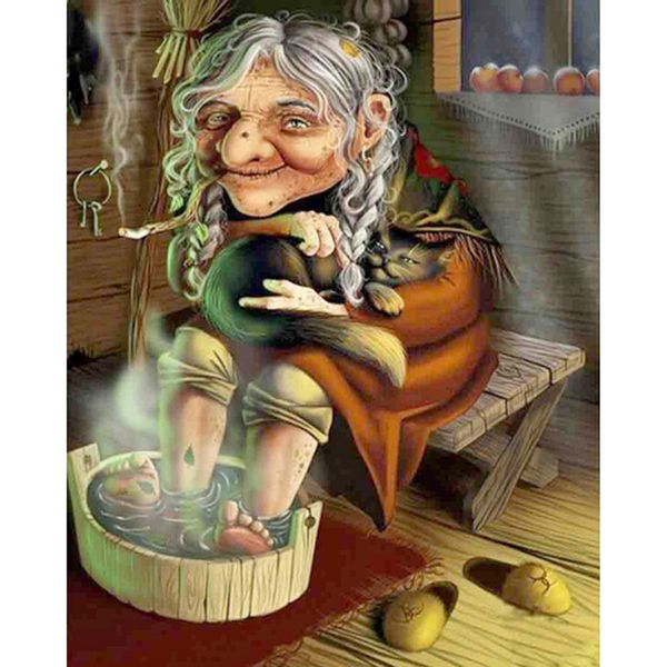 

rhinestone diamond painting witch portrait crystal diy diamond painting grandma home decor 3d cross stitch diamond embroidery