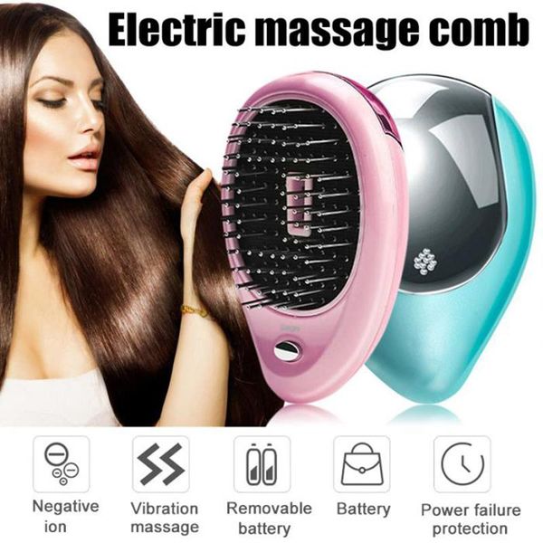 

head hair comb magic portable tool tooth comb mini hairbrush electric hair vibration styling wide ionic massager scalp ion brush hjreg, Silver