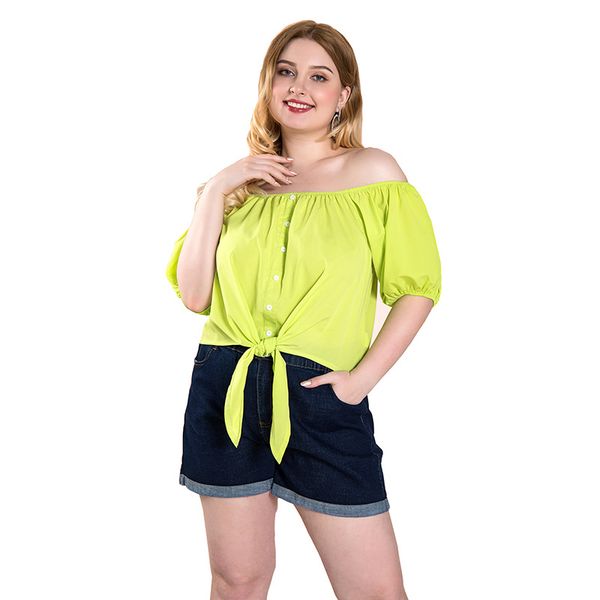 

большой размер женщин с плеча топы slim fit лук дизайн тис одна линия воротник рубашки для fat lady от размера xl до 4xl