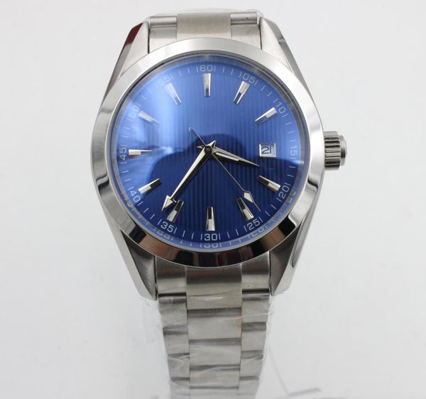 

2020 Hot sale Blue Dial Silver Stainless Belt Whatches Silver Stainless Pointer Watch Mens Fashion Wrist Watches Mens Glass Back Sport Watch