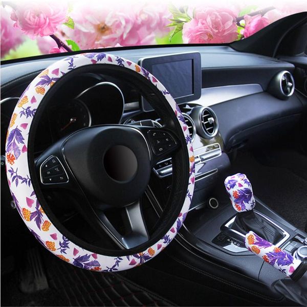 

yosolo breathable car interior accessories handbrak cover car steering covers flower print suitable for 37-38cm gearshift cover