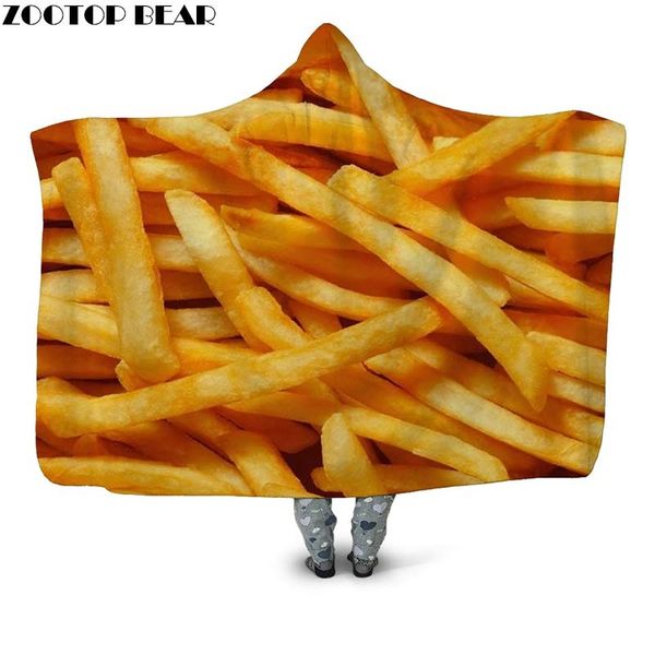 

blankets french fries 3d print sherpa blanket fashion wearable hooded bedspread home office airplane plush