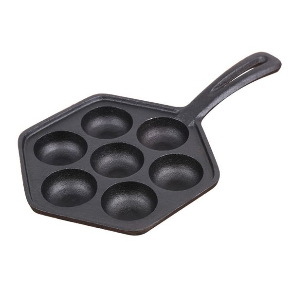 

антипригарные 7 отверстий с ручкой портативных мясной чугунного takoyaki mold hexagon