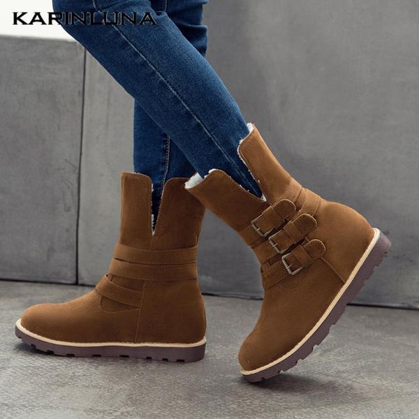 

karin large size 43 flat with outdoor keep warm plush 2020 winter woman shoes snow boots, Black