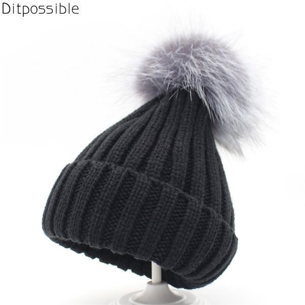 

ditpossible silver fur hat women winter hats pompom caps gorro knitted warm beanies skullies hat, Blue;gray