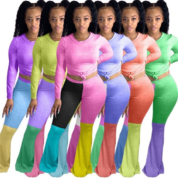 

women fall causal clothing outfits 2 piece sets panelled gym hoodies flare pants s-2xl sweatsuit pullover sweatshirts leggings dhl 3643, White