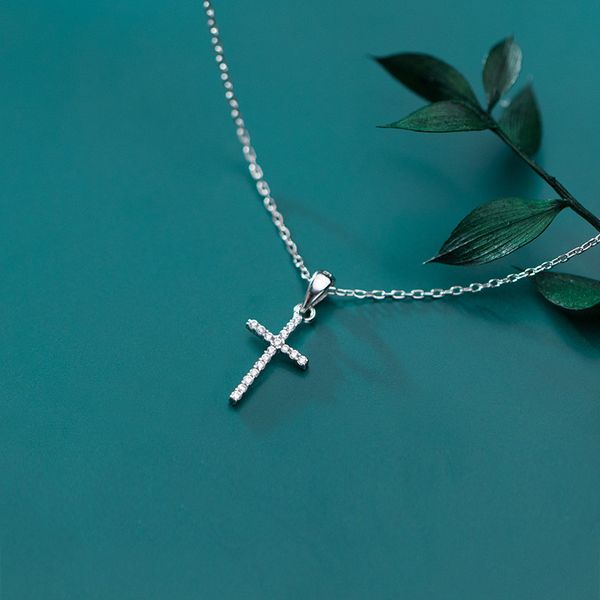 

s925 sterling silver color religion belief cross with zirconia pendant necklace for women lady daughter jewelry gift