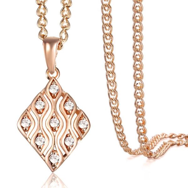 

585 rose gold crystal rectangle pendant chain necklace for women girls white lozenge pendant chic jewelry gp402, Silver