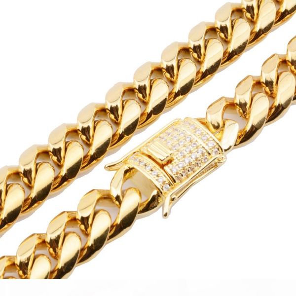 

14mm new jewelry 316l stainless steel gold rose gold jewelry miami cuban curb link chain mens cz clasp chain necklace, Silver