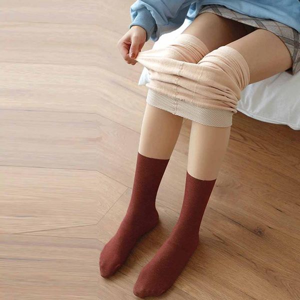 

female autumn winter light leg artifact nude splicing pile pile double fake meat and velvet stockings color leggings wear, Black;white