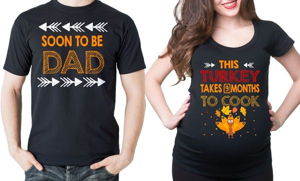 

2019 fashion 100% cotton pregnancy funny couple t-shirts thanksgiving maternity baby announcements tees tee shirt