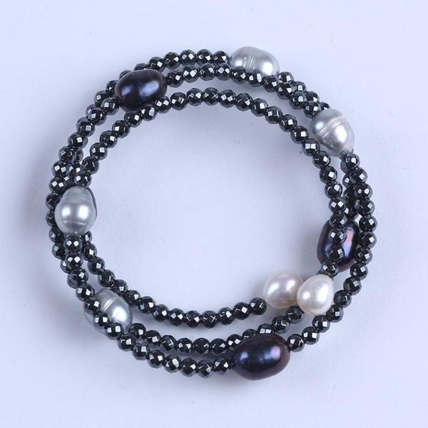 

adjustable hematite rice pearl freshwater pearl bracelet, Black