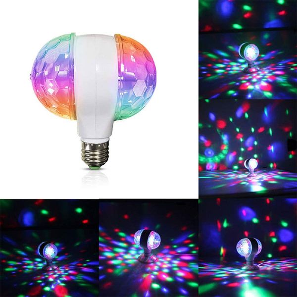 

led effects disco ball lamps, 6w e27 rgb rotating lights, leds multicolor strobe bulb, cool crystal stage light decor for holiday birthday h