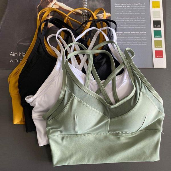 

gym clothing integrated sports women cross back bra net yarn splicing wear for high impact yoga, White;black