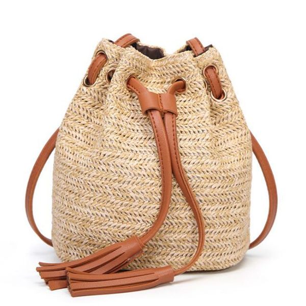 

2020 new beach solid string mini bucket bags female summer knitting straw bags sweet casual holiday crossbody bag handbags