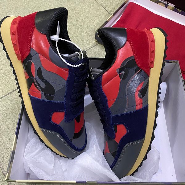 

новые прибытия дизайнерская обувь кожа rockrunner камуфляж кроссовки с stud мужчины женщины шнуровке flat обувь rockrunner тренеров с коробк, Black