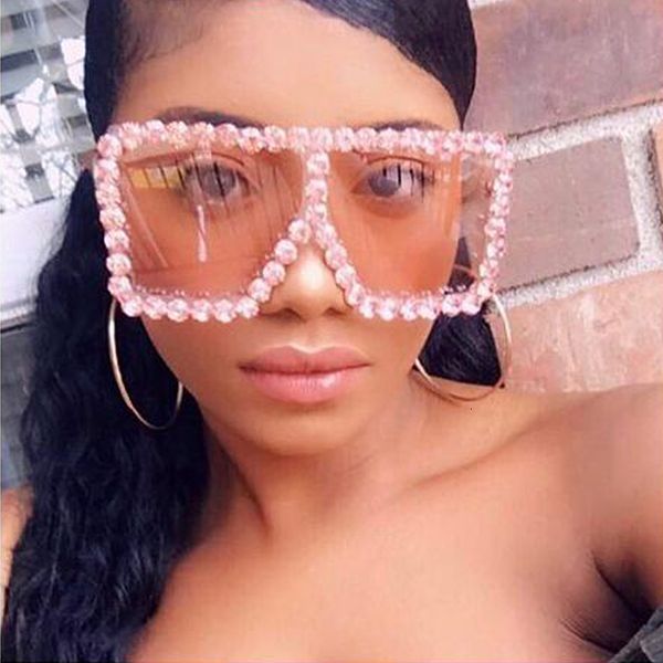 

wholesale 2020 new luxury diamond oversized square sunglasses women fashion one piece sun glasses female shades uxay, White;black