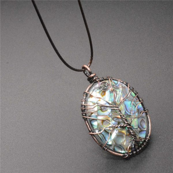 

pendant necklaces classic retro fashion style natural rainbow abalone shell necklace wire wrap exquisite women's jewelry gift y6412, Silver