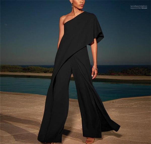 

shoulder fashion summer wide legged pants casual womens loose pants jumpsuits designer womens solid jumpsuits one, Black;white