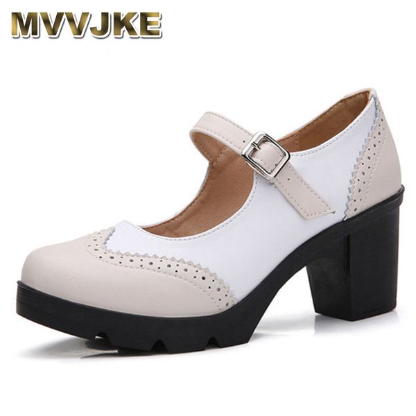 

mvvjke34 ~ 43 women casual pumps cow split leather work shoes round toe buckle non-slip7cm thick high heel woman shoes zapatilla, Black