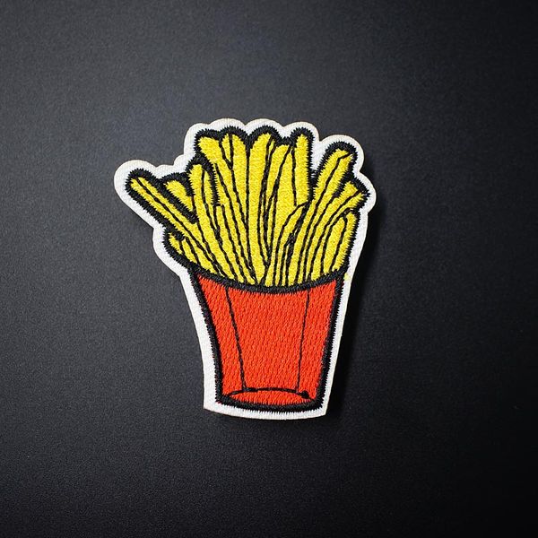 Pommes Frites (Größe: 5,0 x 5,5 cm), Stoff-Aufnäher, bestickt, niedliche Abzeichen, Hippie-Aufnäher zum Aufbügeln, Cartoon-Aufnäher für Kleidung, Aufkleber