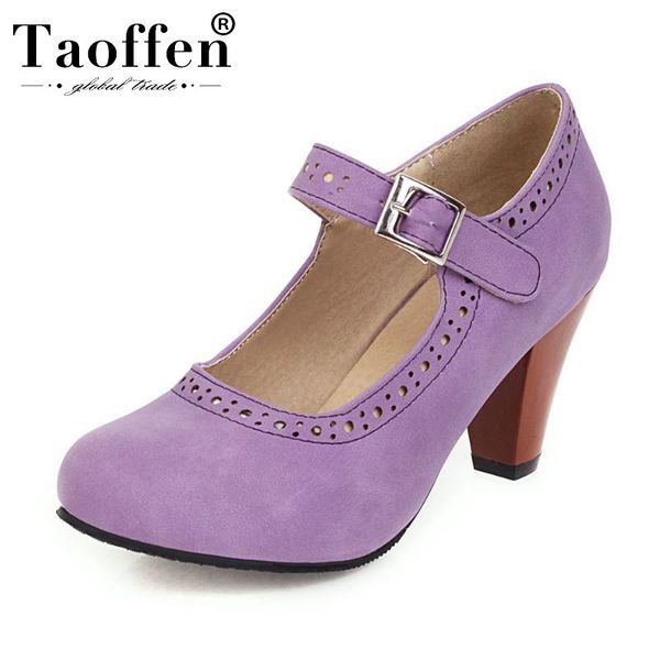 

taoffen 5 color plus size 33-48 women pumps office ladies sweet shoes woman party classics buckle retro footwear, Black