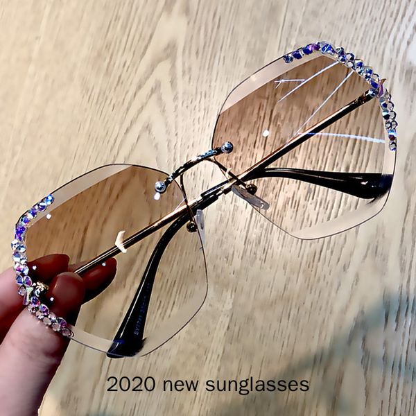 

sunglasses 2021 vintage fashion oversized rimless women design diamond square sun glasses for female nx, White;black