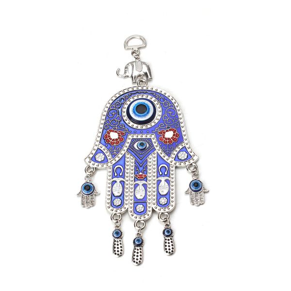 

lucky eye hamsa hand keychain car keyring evil eye fatima hand tassel wall hanging ethnic style fashion jewelry gifts 22*9cm, Silver
