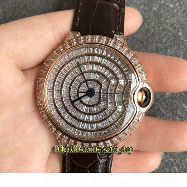 

version wgbb0017 hpi00511 gypsophila diamonds dial japan miyota 9015 automatic mens watch rose gold diamond case leather iced watches, Slivery;brown