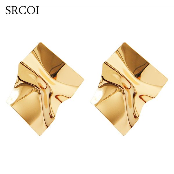 

srcoi gold color wrinkled metal earrings irregular geometric exaggeration zinc alloy earring women jewelry minimalist punk style, Golden;silver