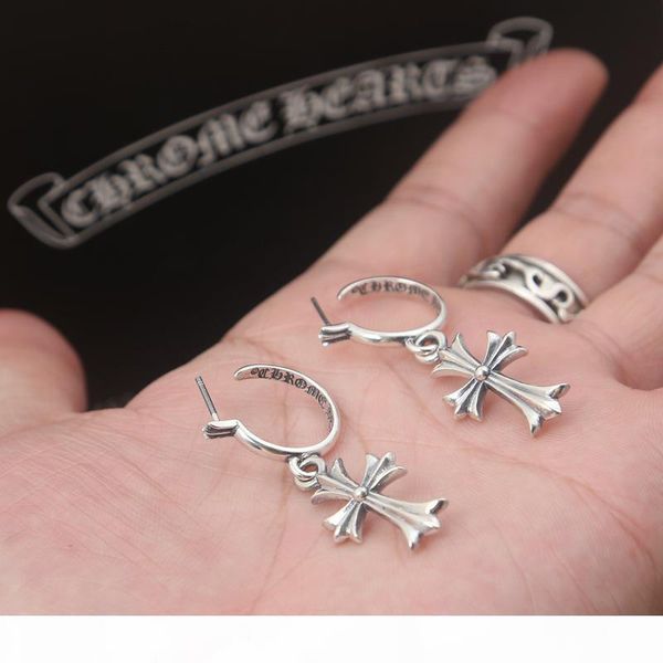 

brand new 925 sterling silver vintage jewelry antique silver american hand-made designer crosses pendant stud hoop earrings for women, Golden;silver